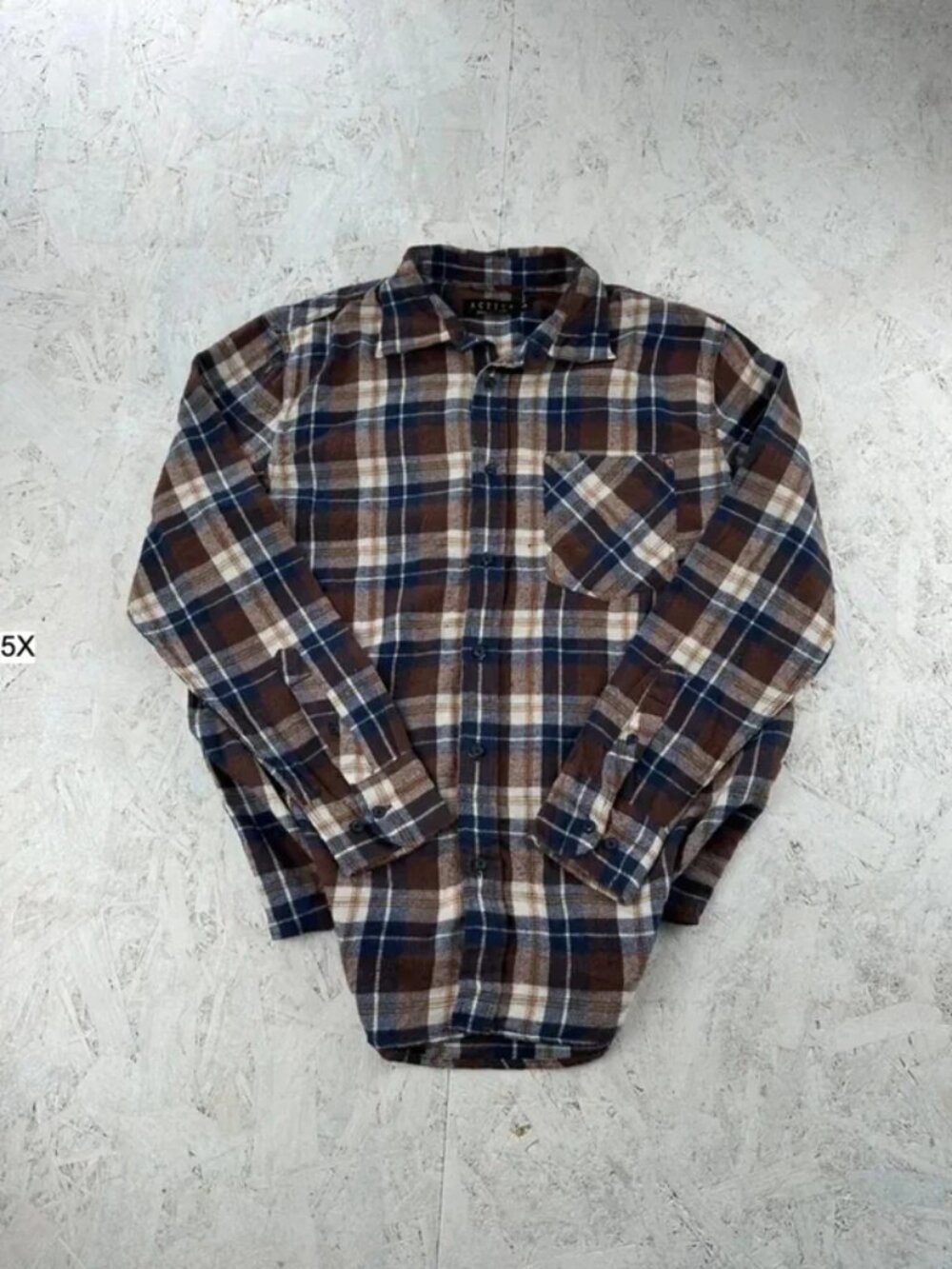 Activa Navy/Brown Checkered Button Up Flannel Shirt - Mens Size XL